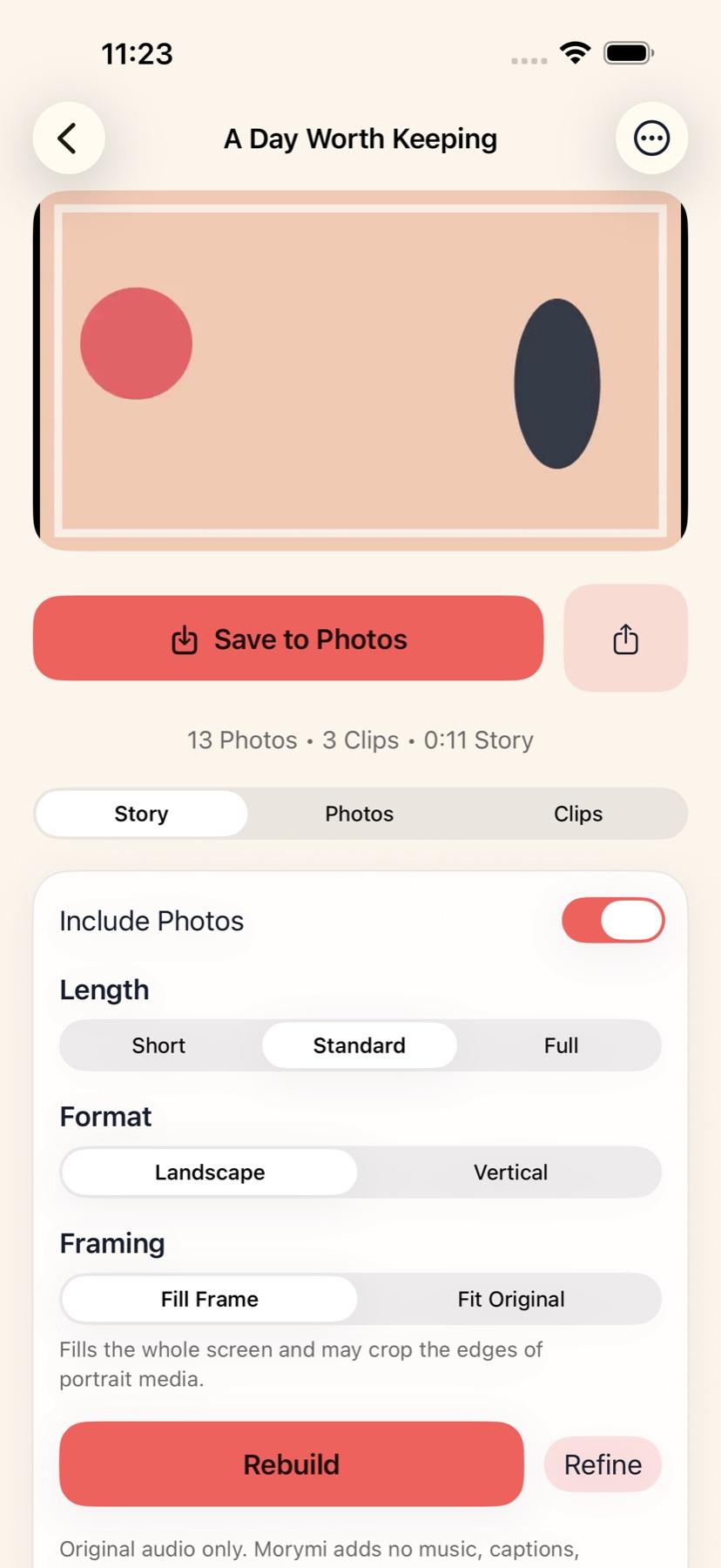 Morymi app screen 1